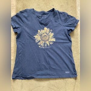 Life Is Good Women's Blue Sunflower Tee